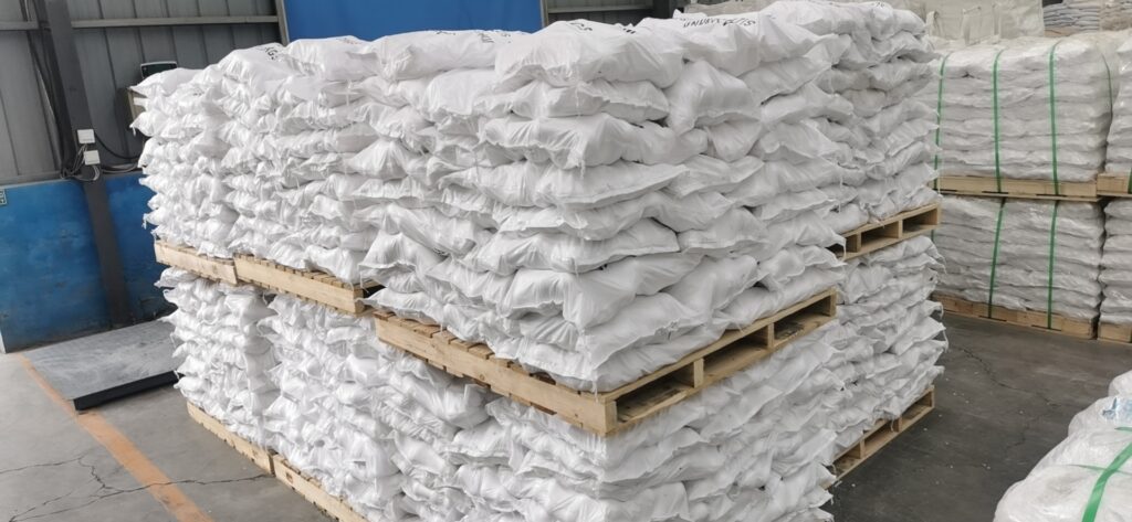 Bagged ceramic grinding balls on pallets