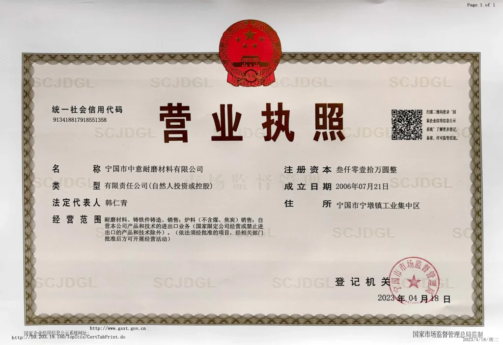 Company business licence issued in April 2023