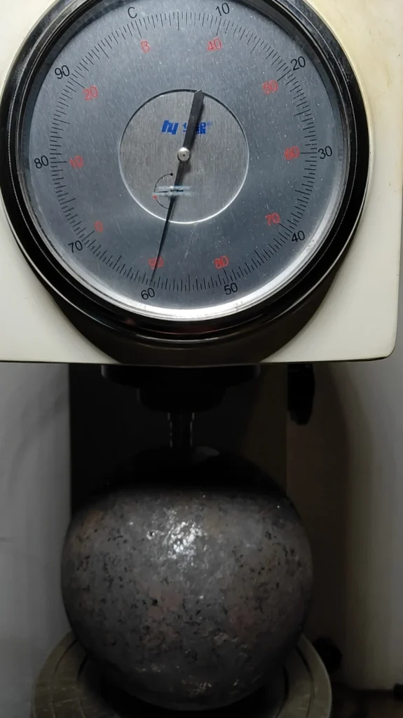 Hardness measurement on a forged grinding ball